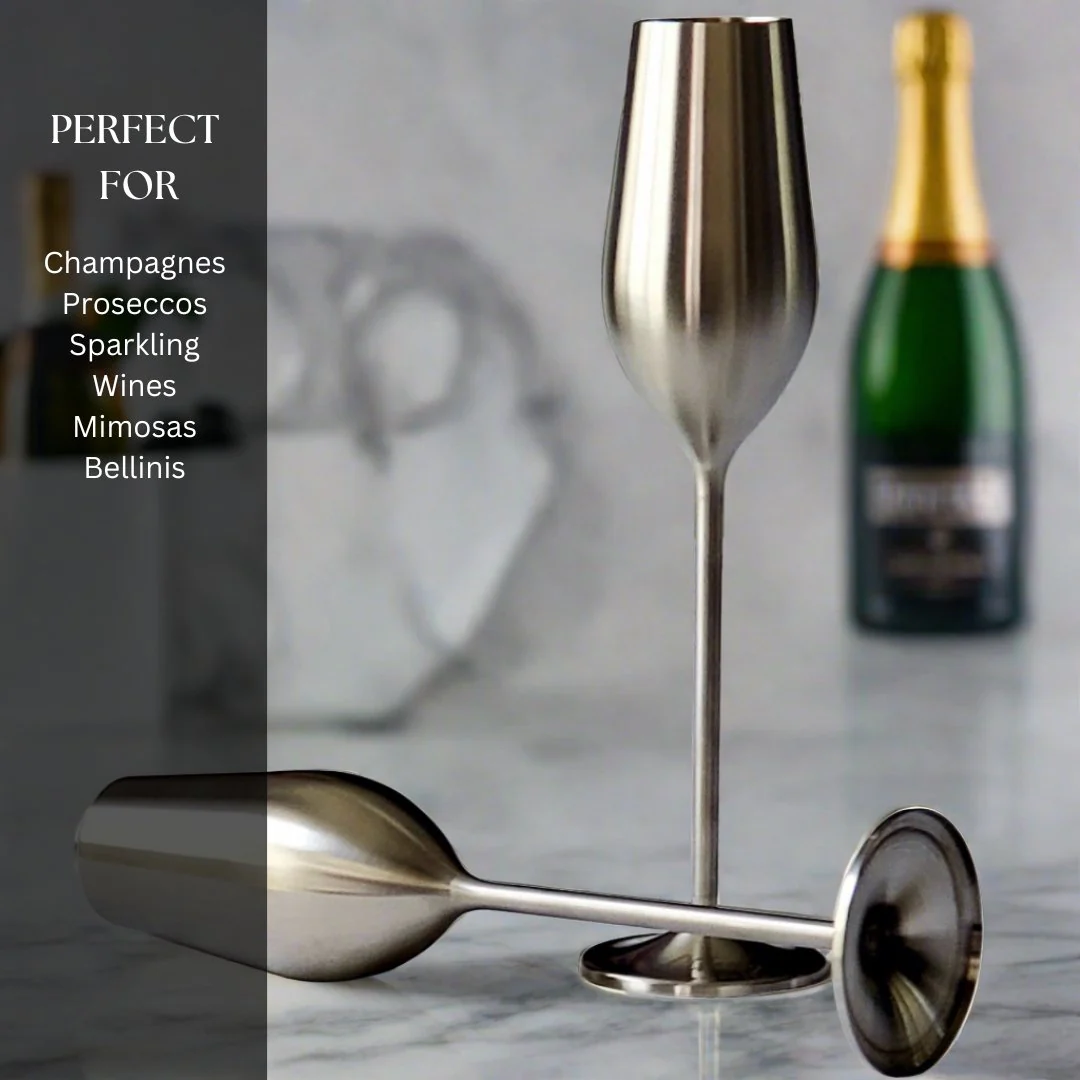 Silver Unbreakable Stainless Steel Champagne Flutes, Set of 2 - Image 3