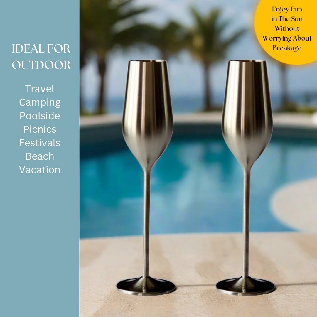 Silver Unbreakable Stainless Steel Champagne Flutes, Set of 2 - Image 4