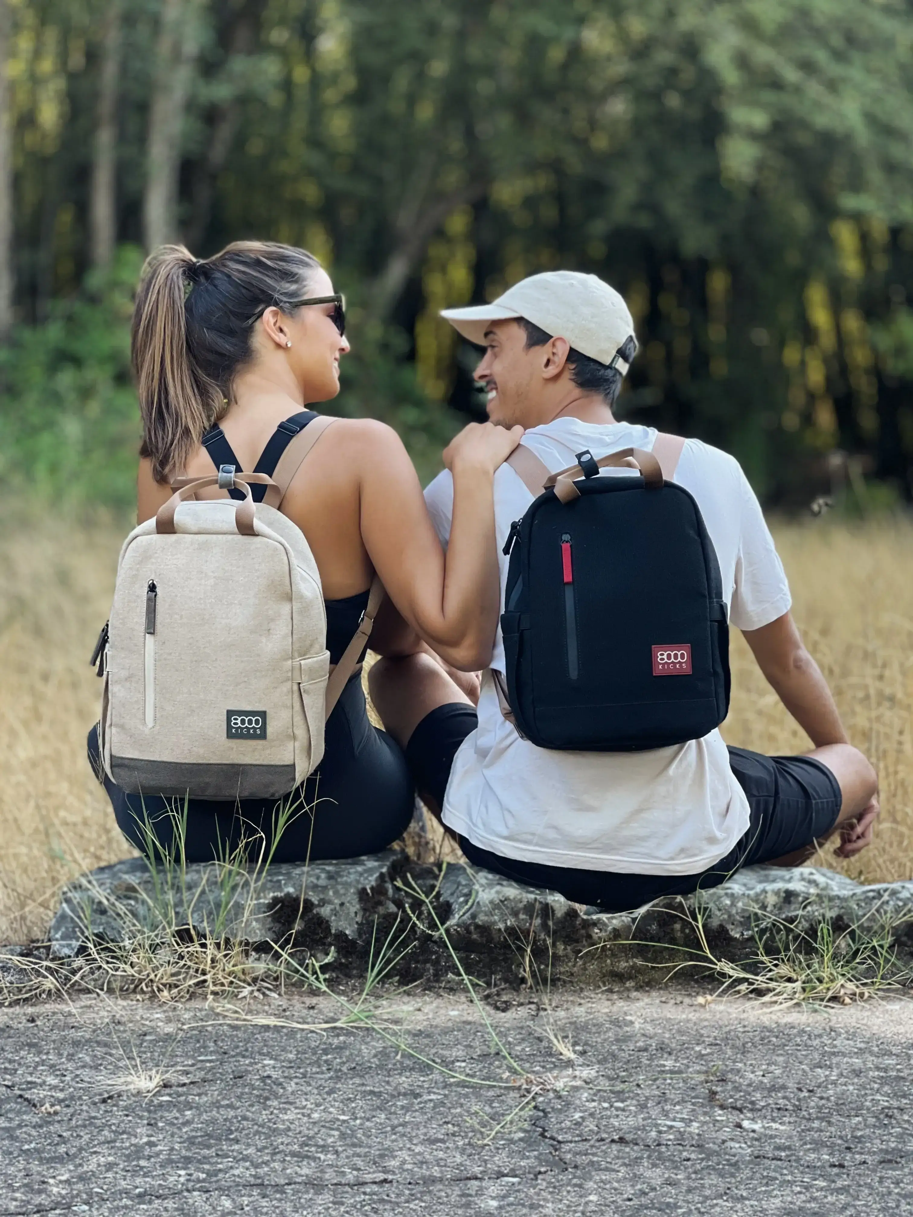 Small Hemp Backpack in Beige and Green - Image 10