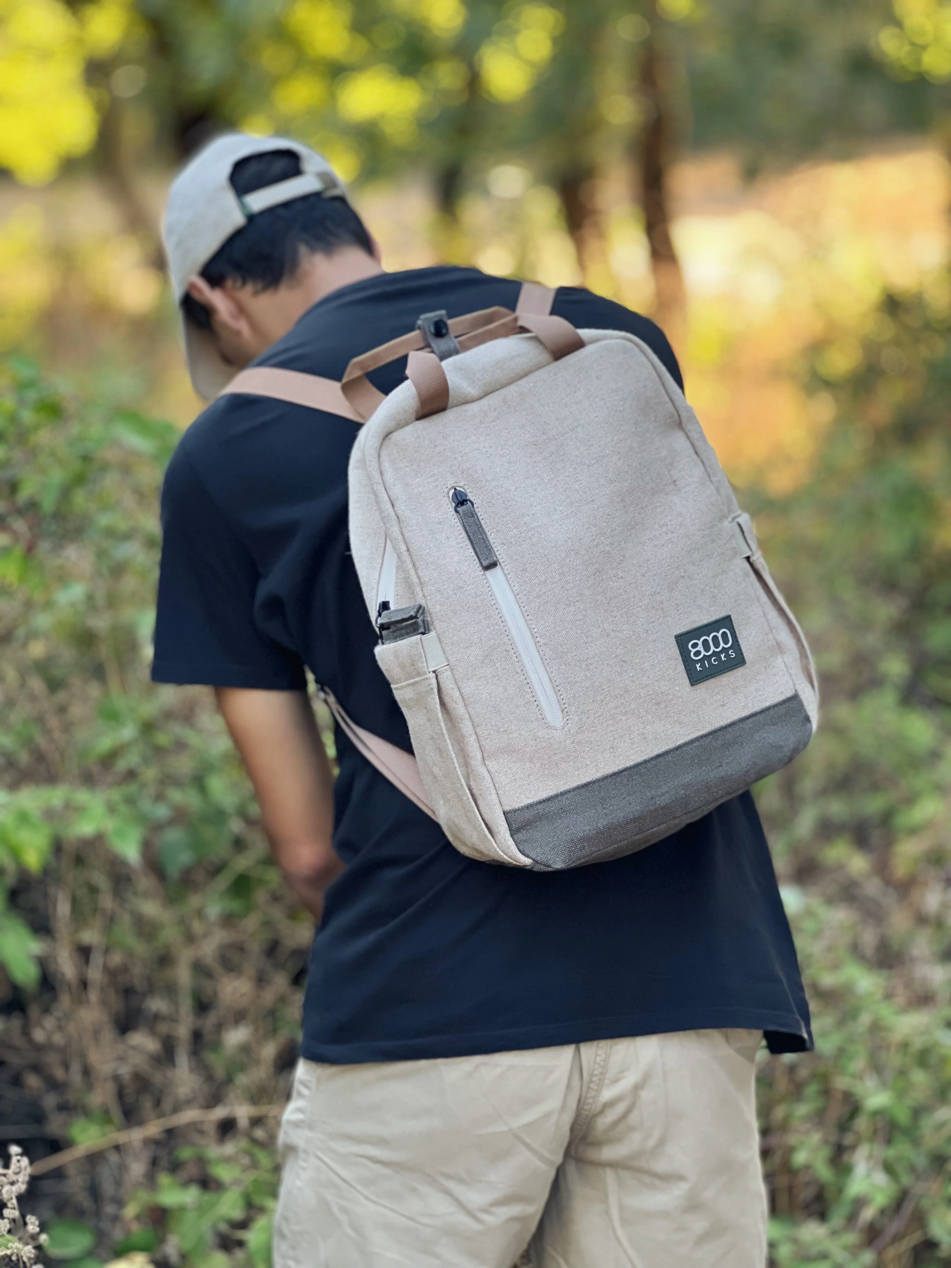 Small Hemp Backpack in Beige and Green - Image 7
