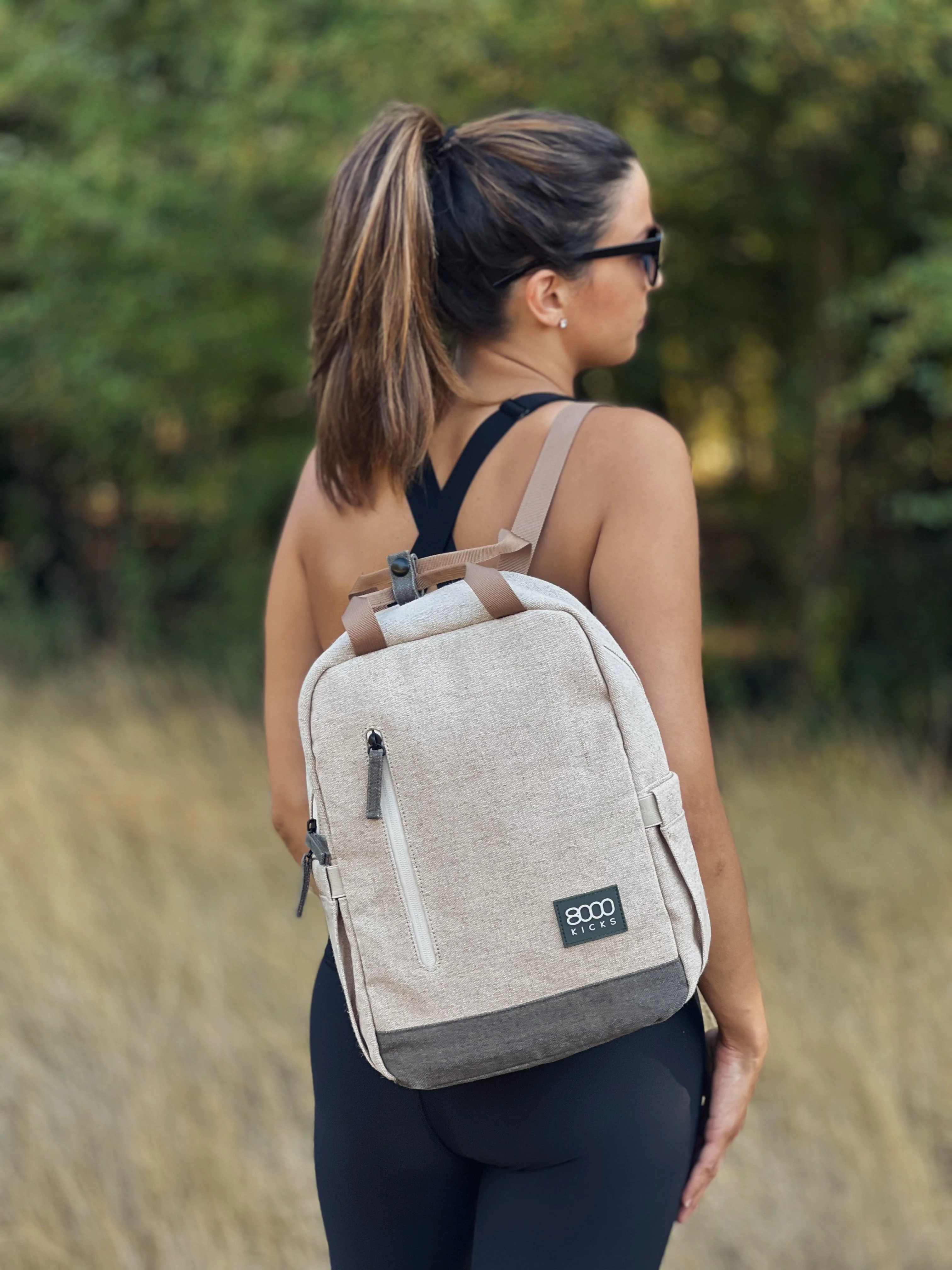 Small Hemp Backpack in Beige and Green - Image 8