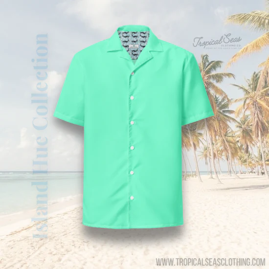 Stylish Aqua Sky Camp Shirt | Recycled Polyester, Solid Button-Down, Gift for Him | Pulls 2 Pounds of Ocean Plastic - Image 2