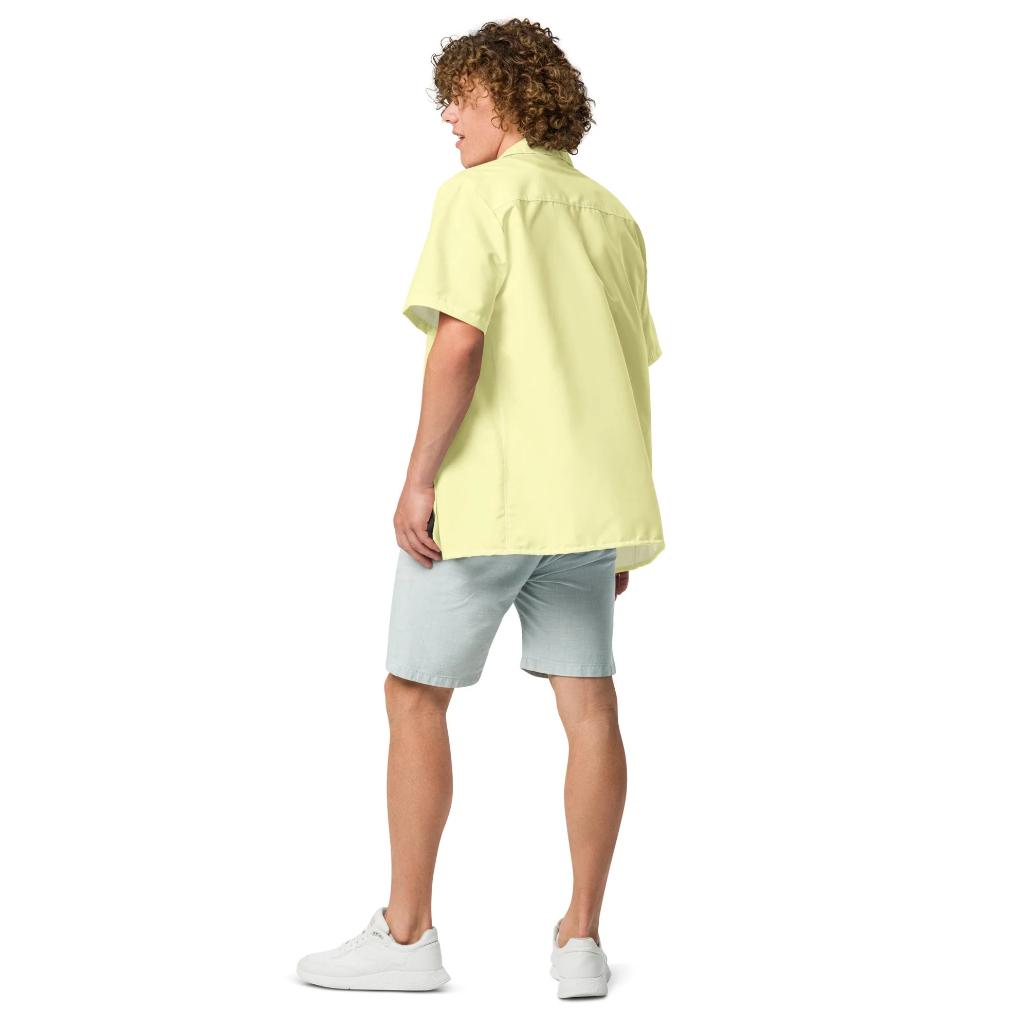 Stylish Solid Butter Yellow Camp Shirt - Recycled Polyester, Pulls 2 Pounds of Ocean Plastic, Ideal for Men, Travelers, Beach Lovers - Image 4