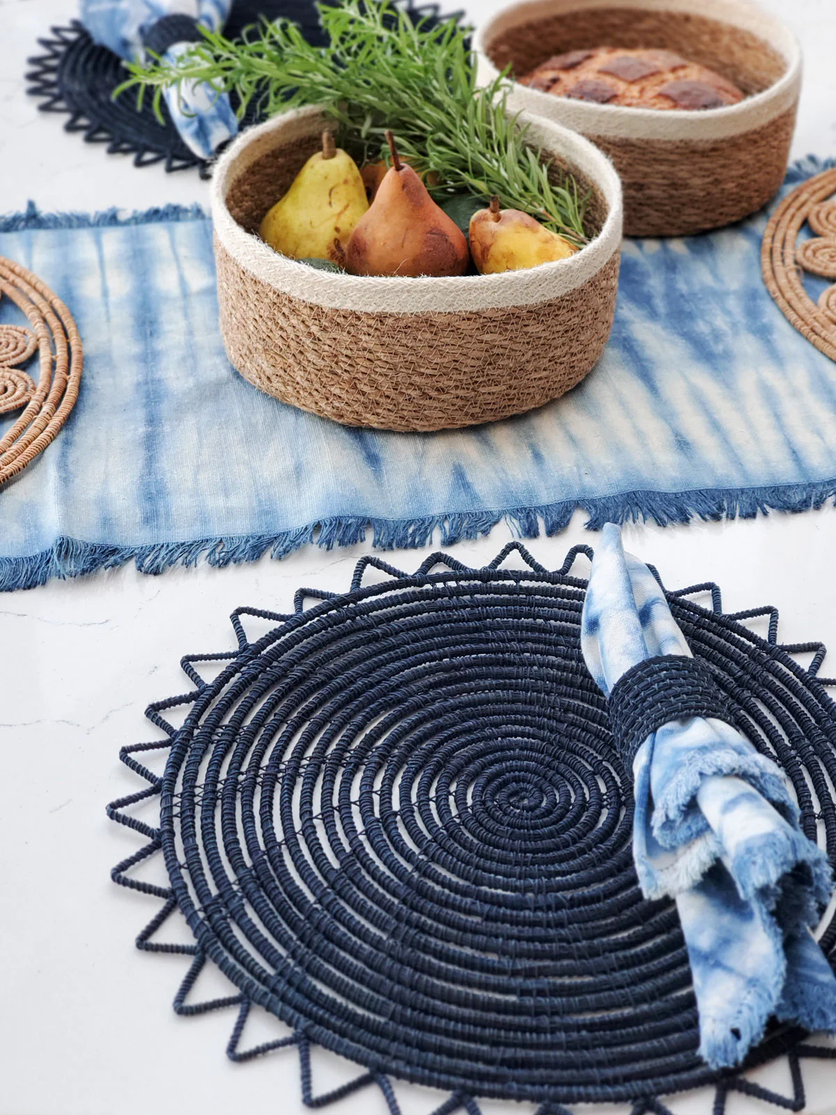 Surya Woven Palm Fiber Placemat - Indigo Blue (Set of 2) - Image 3