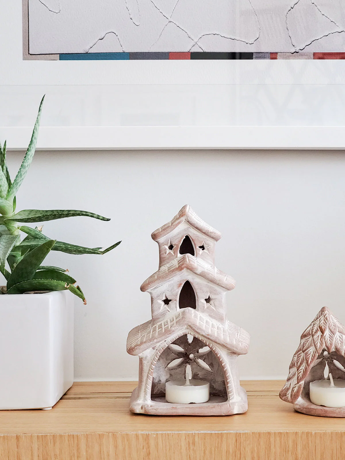 Terracotta Tea Light Candle Holder - House - Image 4
