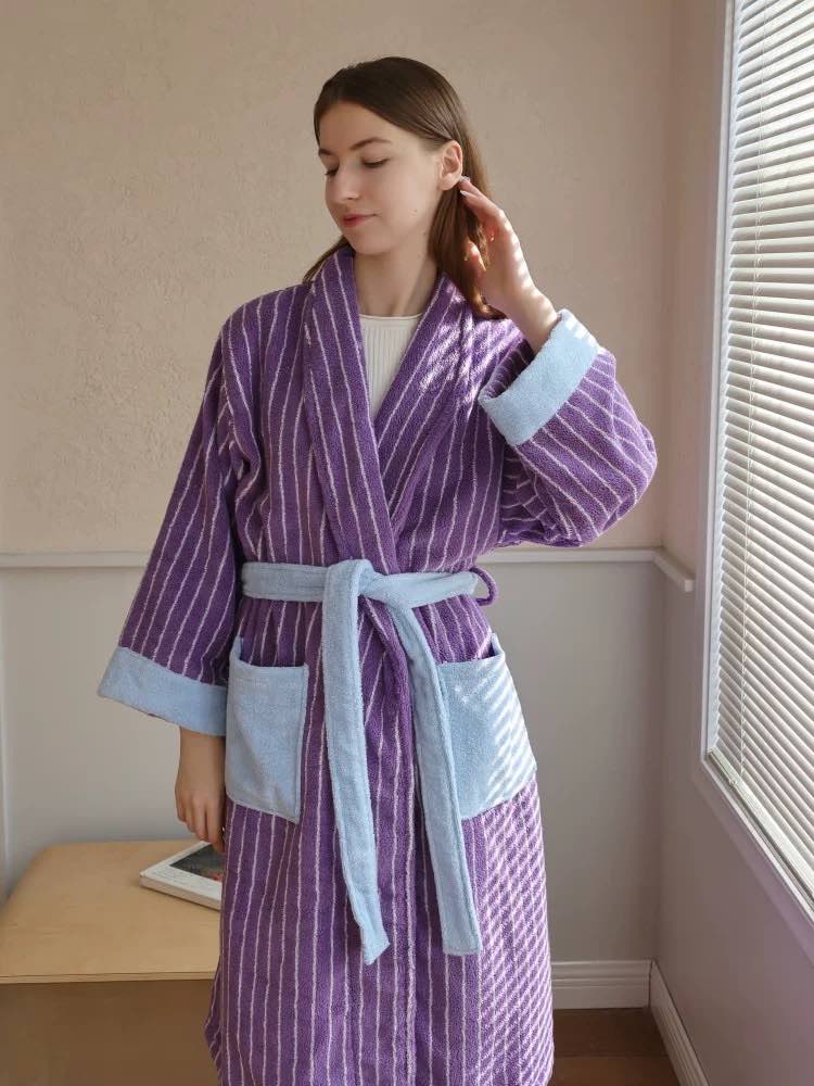 Ultra Soft Dopamine Stripe Bathrobe - 100% Organic Long-stapled Cotton - Image 2