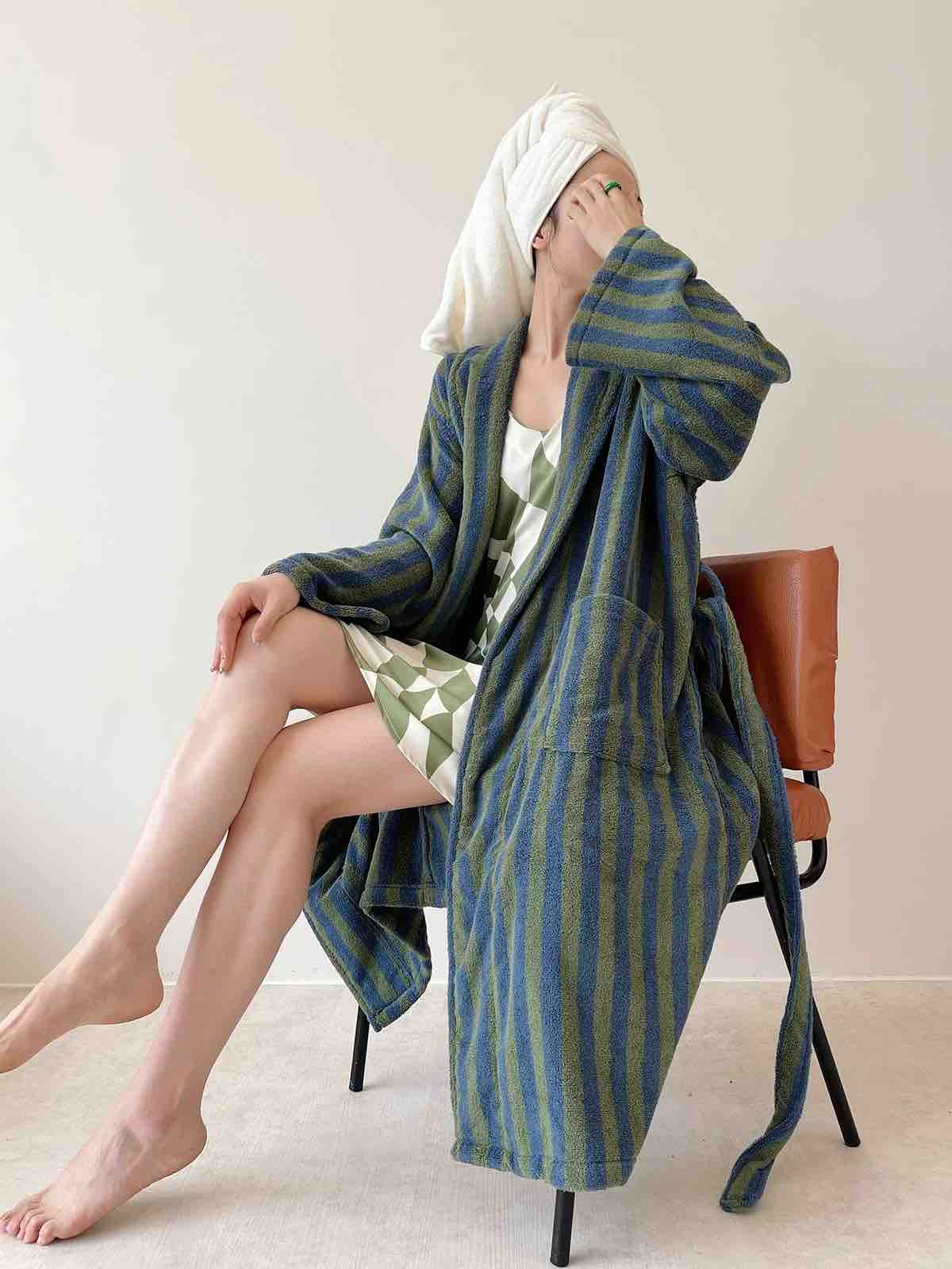 Ultra Soft Retro Stripe Bath Robe - 100% Organic Long-stapled Cotton - Image 5