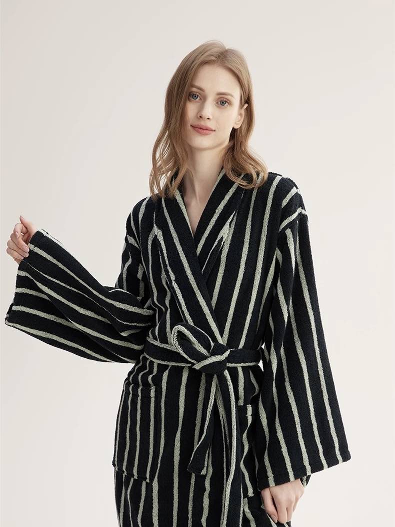 Ultra Soft Retro Stripe Bath Robe - 100% Organic Long-stapled Cotton - Image 6