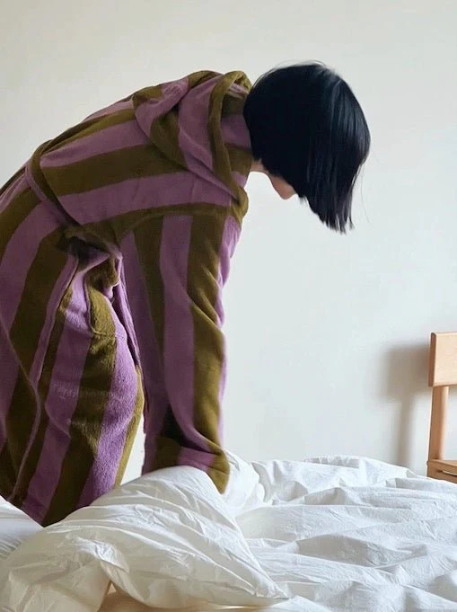 Ultra Soft Retro Whimsical Stripe Bath Robe - 100% Organic Long-stapled Cotton - Image 3
