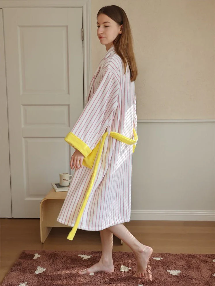 Ultra Soft Whimsical Stripe Bathrobe - 100% Organic Long-stapled Cotton - Image 3