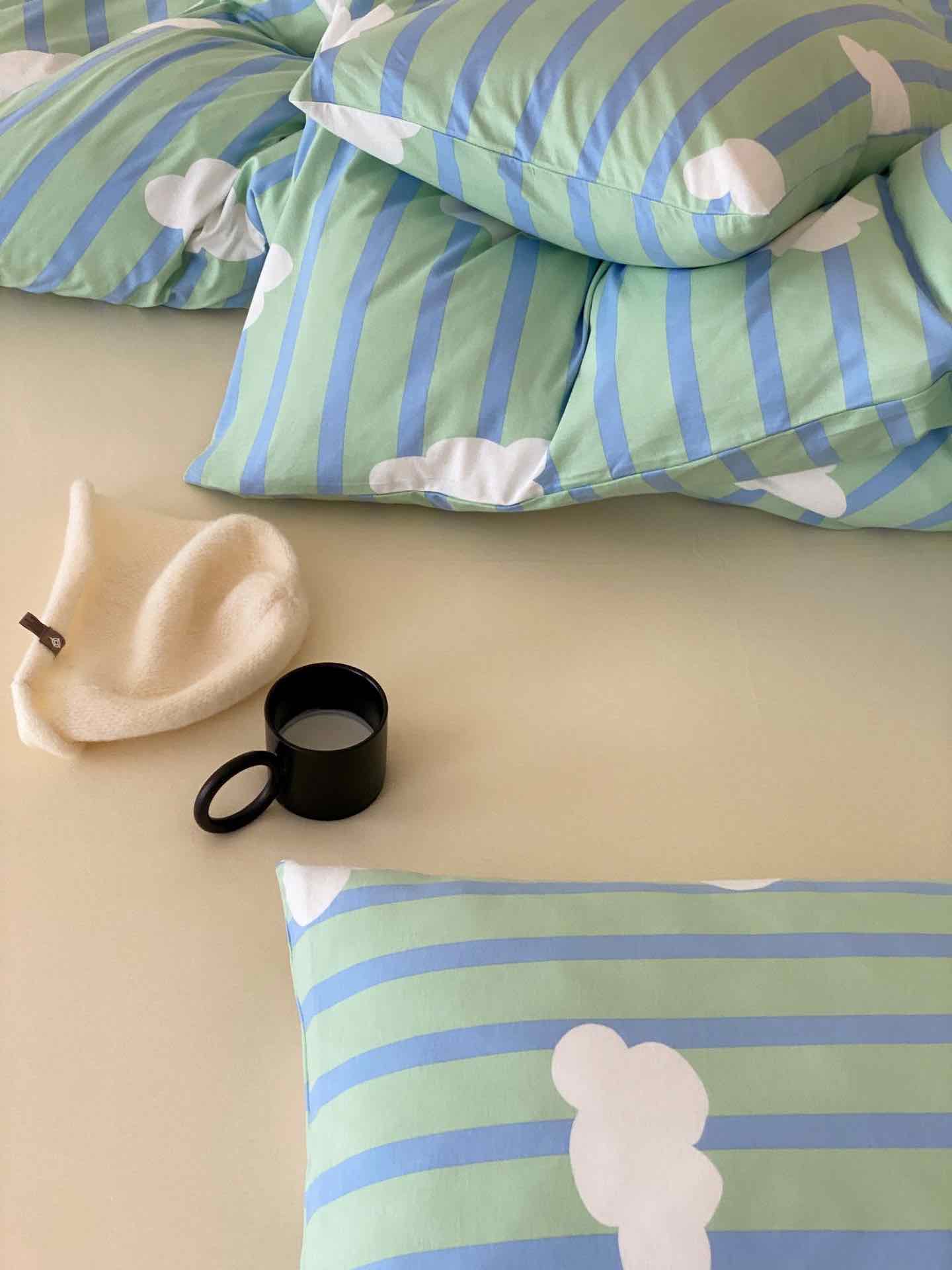 Whimsical Cute Cloud Stripe Duvet Cover Set With Pillowcases, 100% Cotton - Image 6