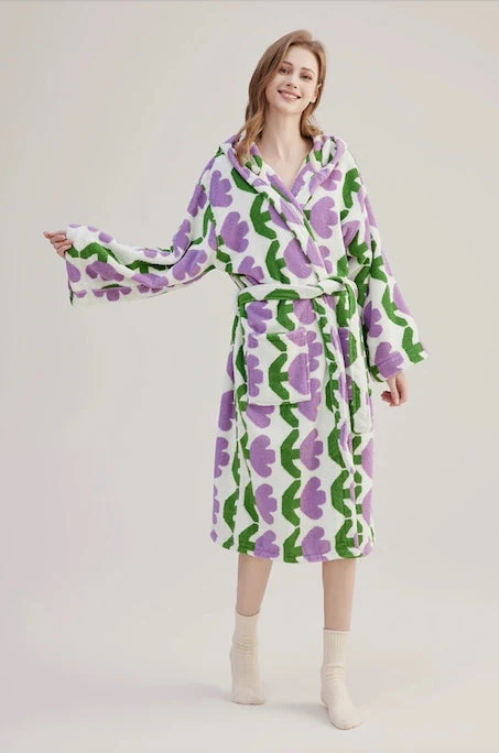 Whimsical Tulip Hooded Bath Robe - 100% Organic Long-stapled Cotton - Image 3